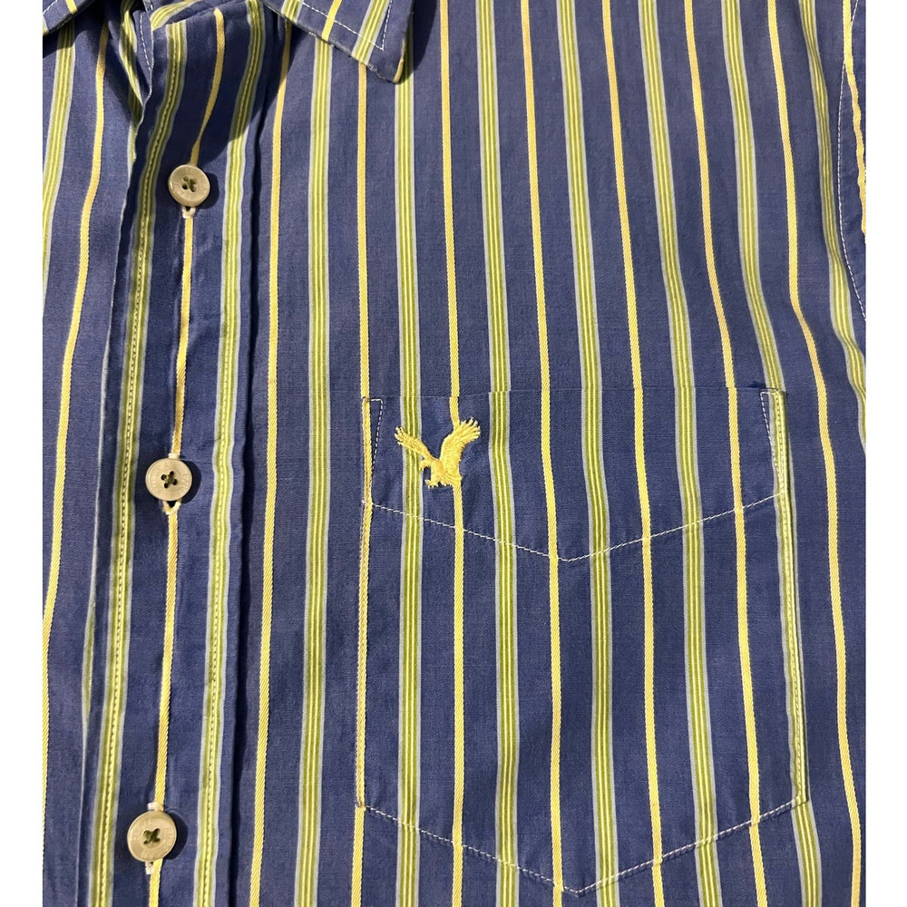 AMERICAN EAGLE OUTFITTERS Men's Button Front Vintage Fit Blue Yellow Shirt M - Picture 4 of 9